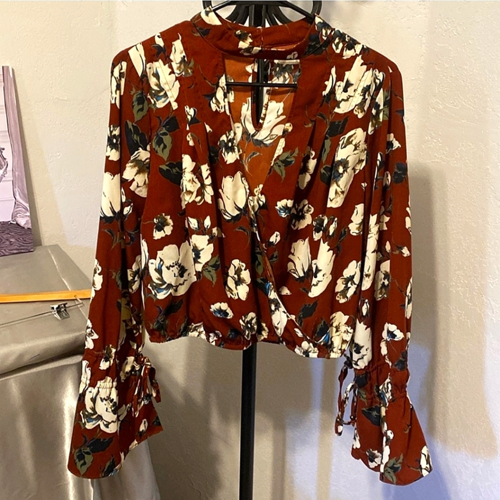 Altrd State Floral Wrap Blouse - Rust and White